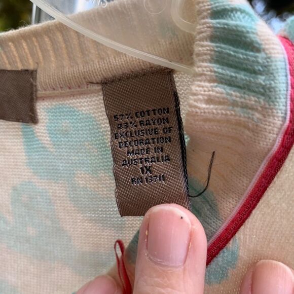 I. E. Woman Sz 1X Cream Button Up Sweater Whimsical Floral Postcard Design (C74) - Picture 13 of 15